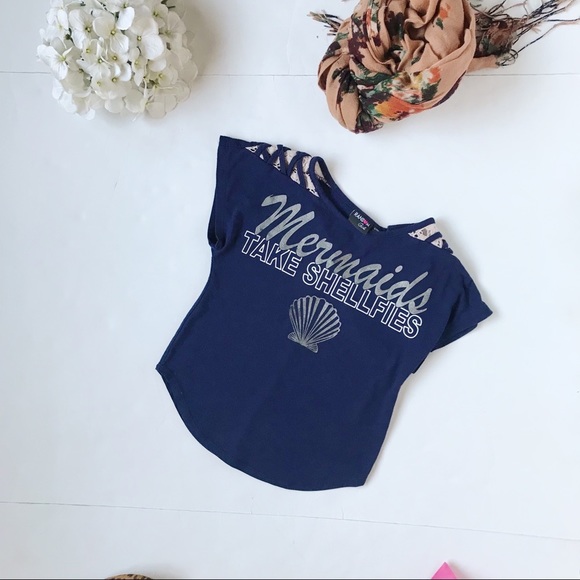 3/$20 Girls Mermaid Take Shellfies Top - Picture 3 of 5